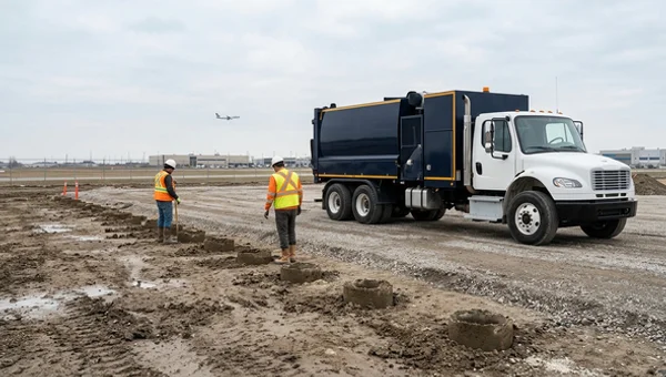 Pile hole excavation near Pearson Airport in Mississauga