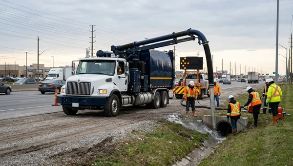Culvert flushing beside Highway 400 in Vaughan